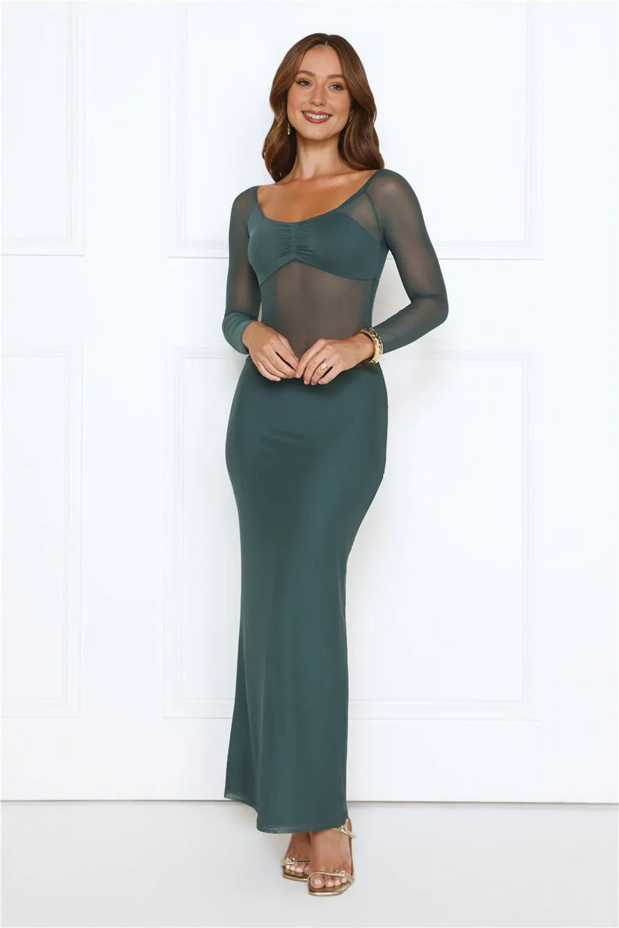 Women’s Teal Maxi Evening Dress – Elegant Sleeveless Formal Gown