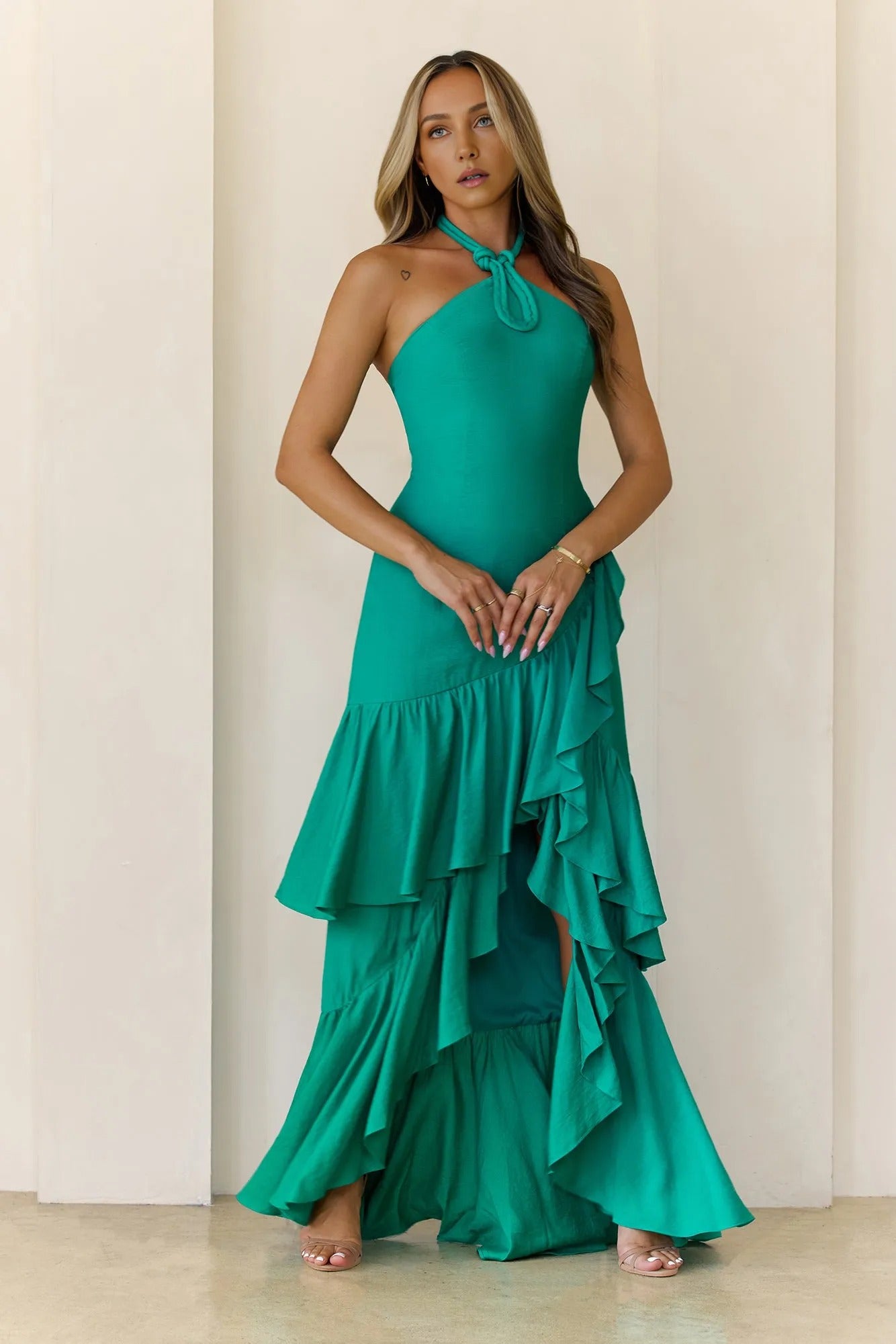 Signature Lady Halter Maxi Dress Green