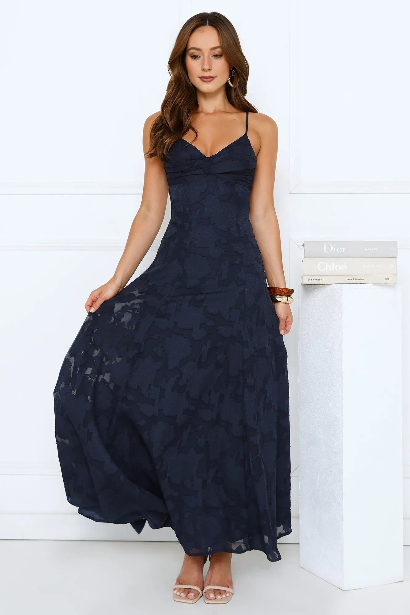 Women’s Navy Maxi Evening Dress – Elegant Sleeveless Formal Gown