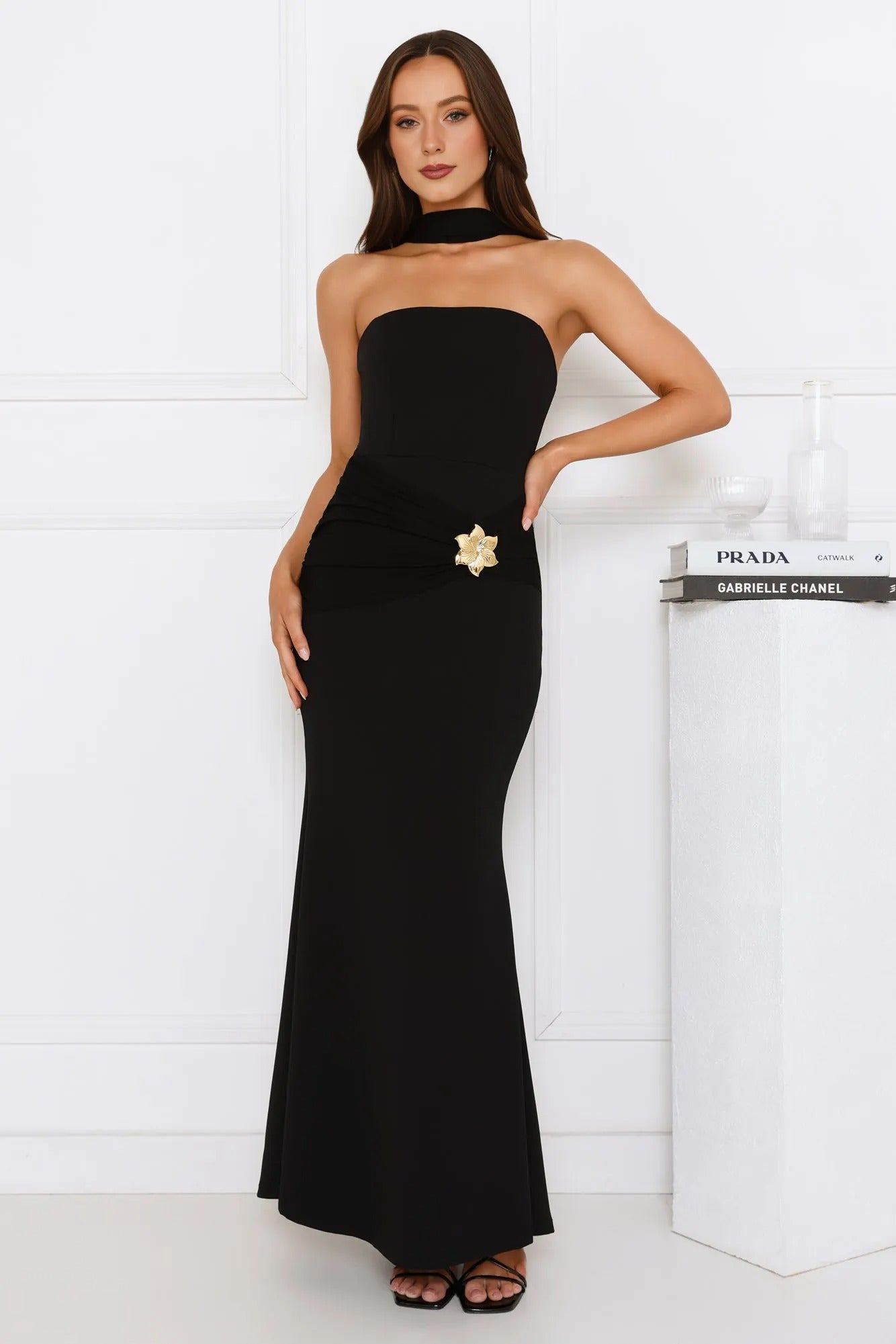 Women’s Strapless Maxi Dress – Black Formal Evening Party Gown