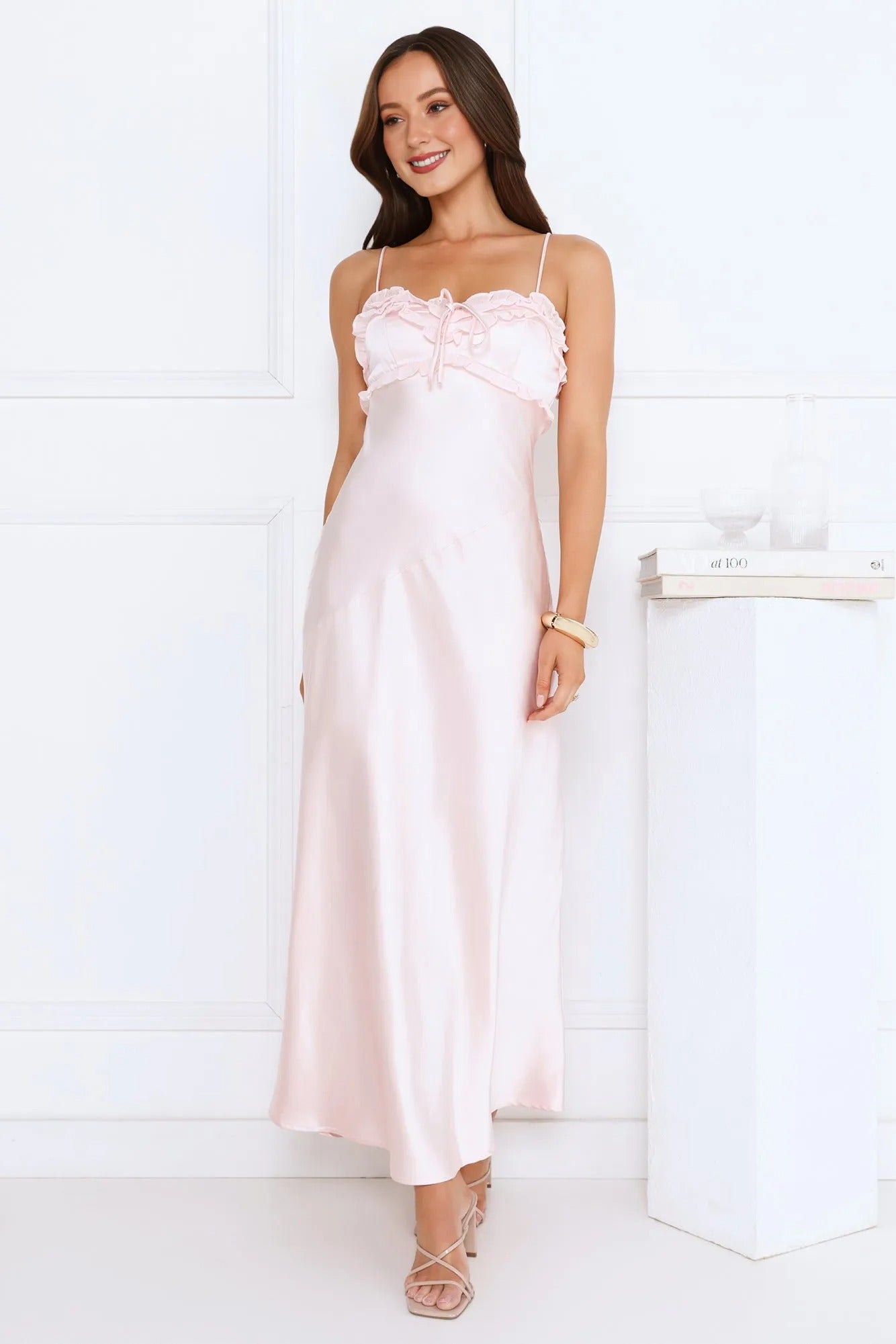 Women’s Satin Maxi Dress – Pink Formal Evening Party Gown