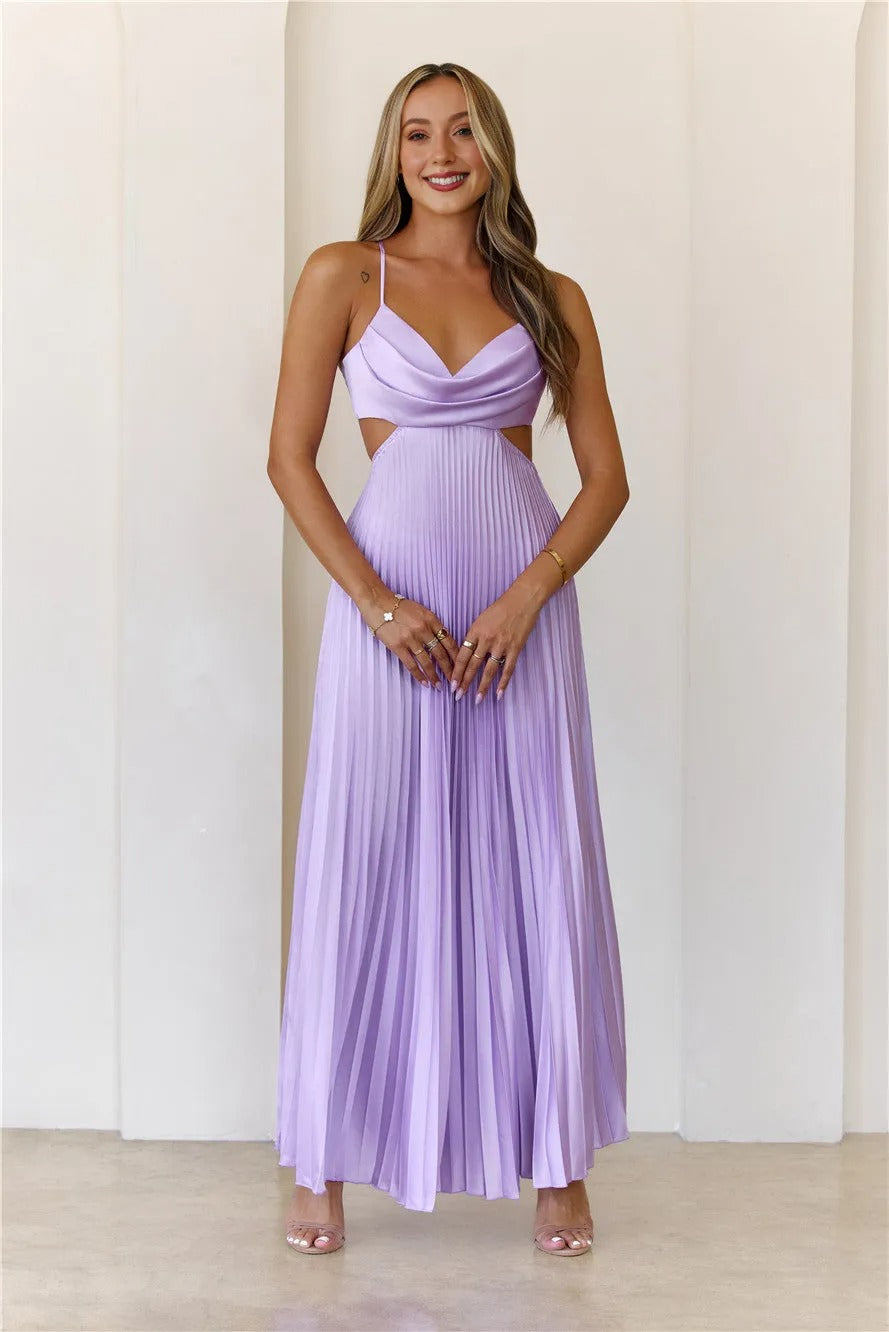 Women’s Satin Maxi Dress – Lilac Formal Evening Party Gown