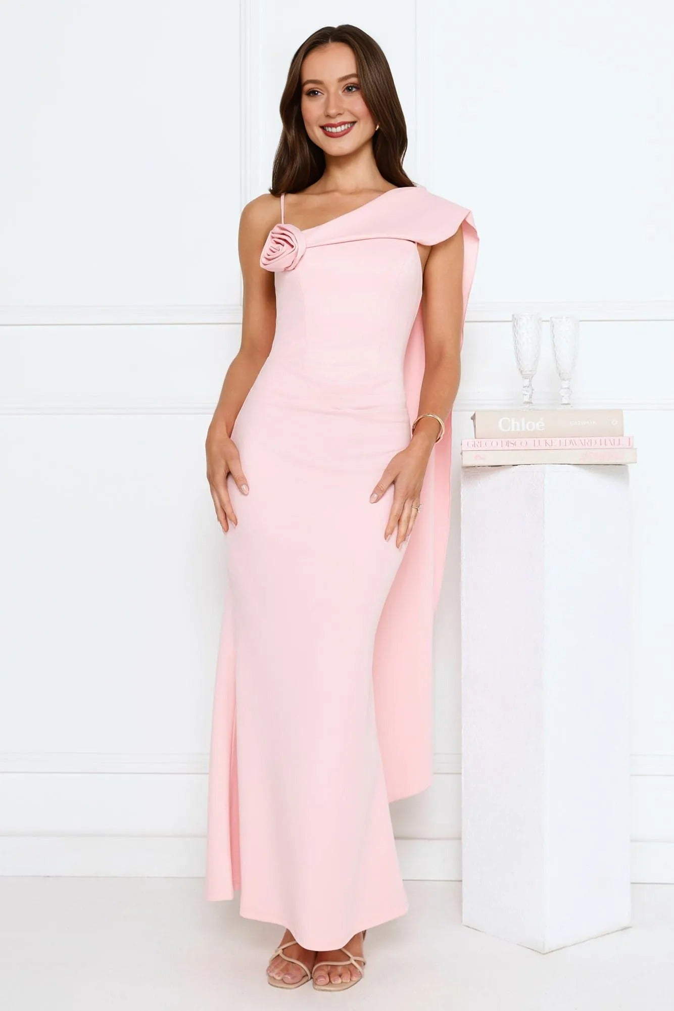 Women’s Maxi Dress Elegant Fit Satin Evening Pink