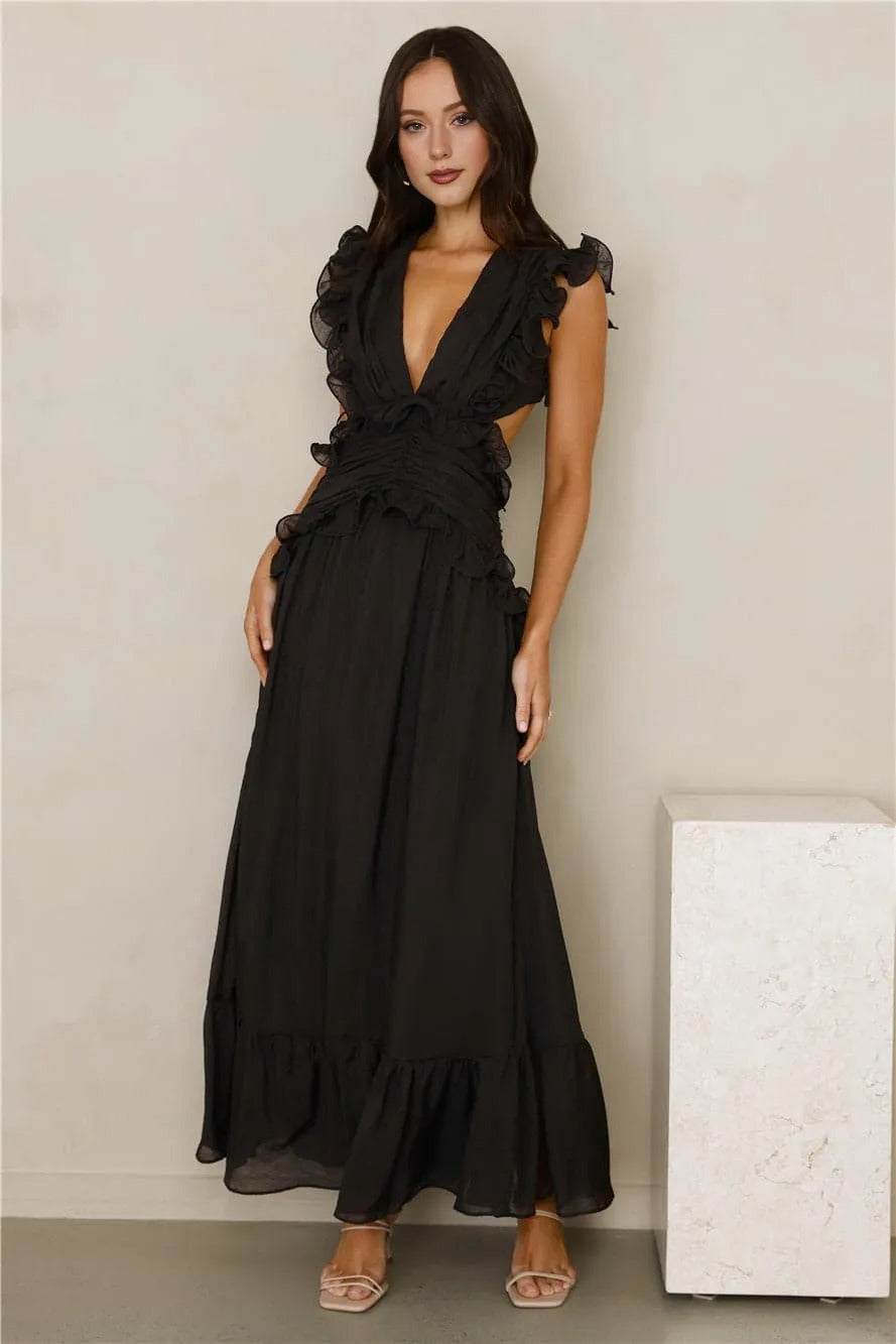Women’s Maxi Dress – Black Formal Evening Party Gown