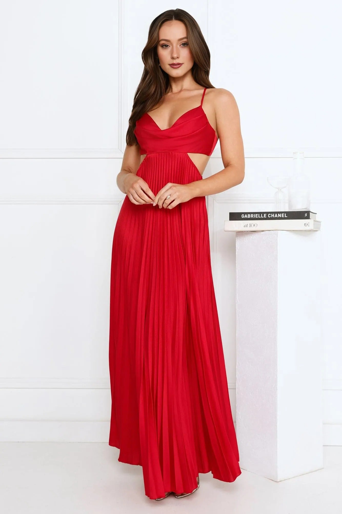 Women’s Satin Maxi Dress Elegant Fit Evening Red