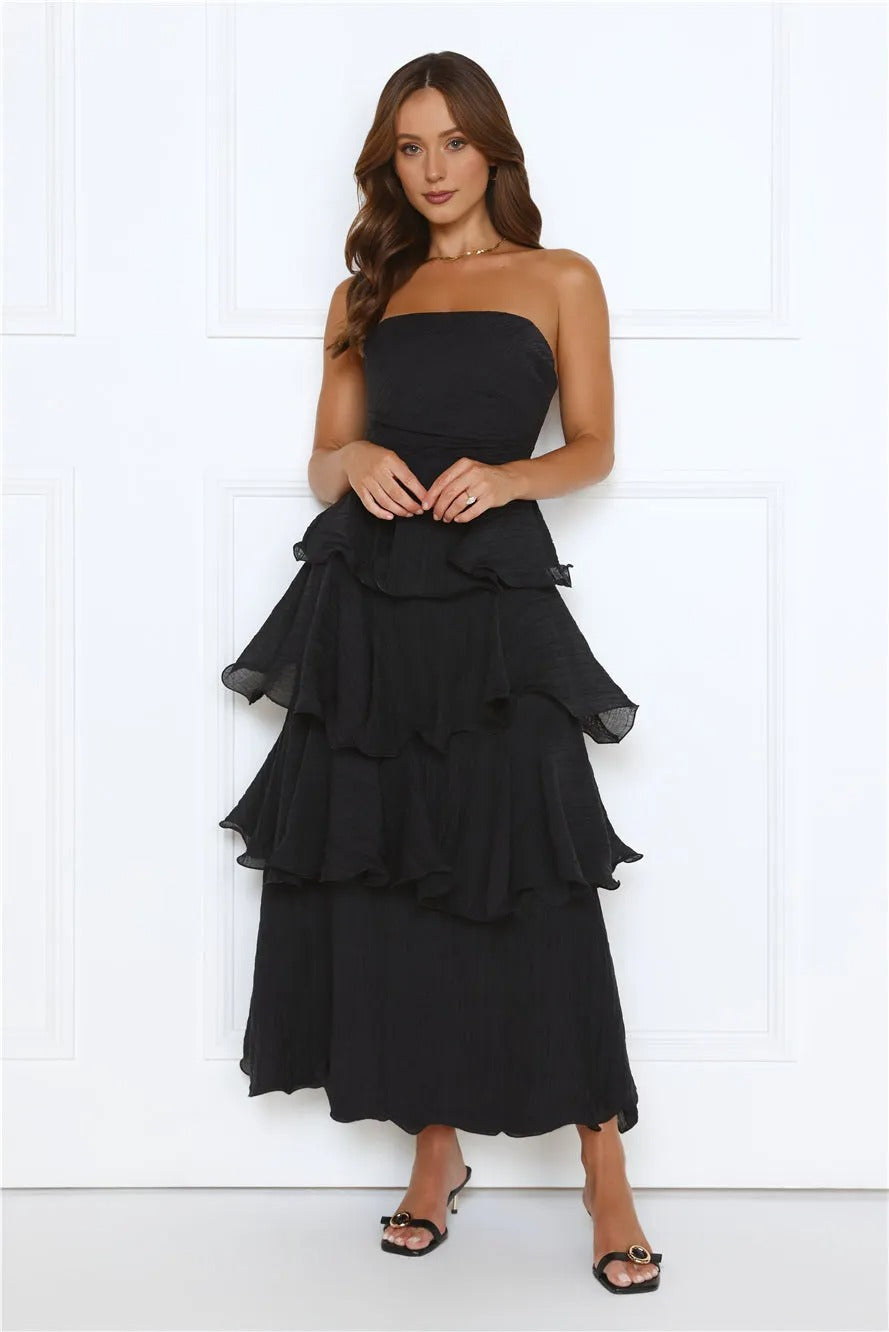 Women’s Black Strapless Maxi Evening Dress – Elegant Formal Gown