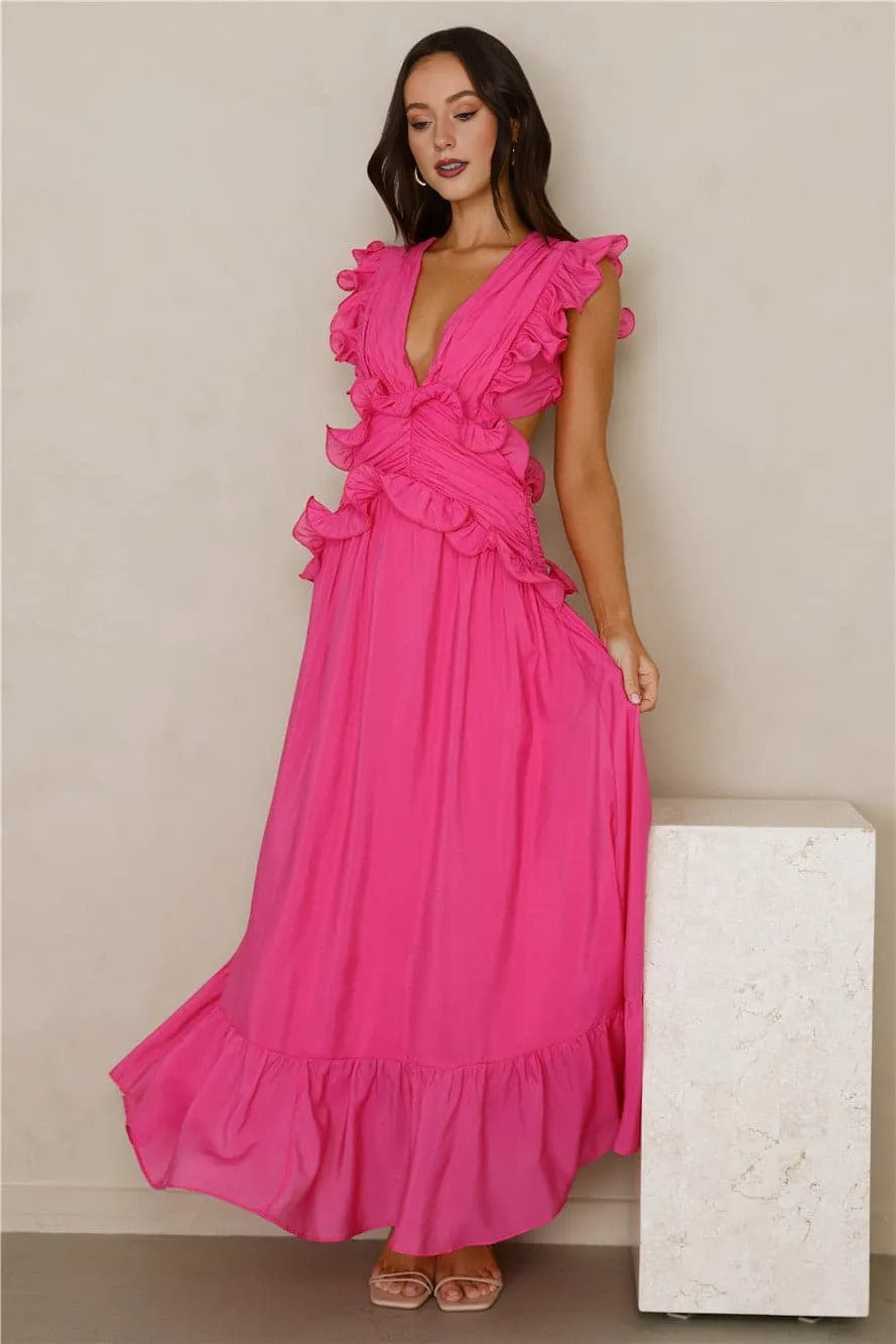 Women’s Maxi Dress – Pink Formal Evening Party Gown