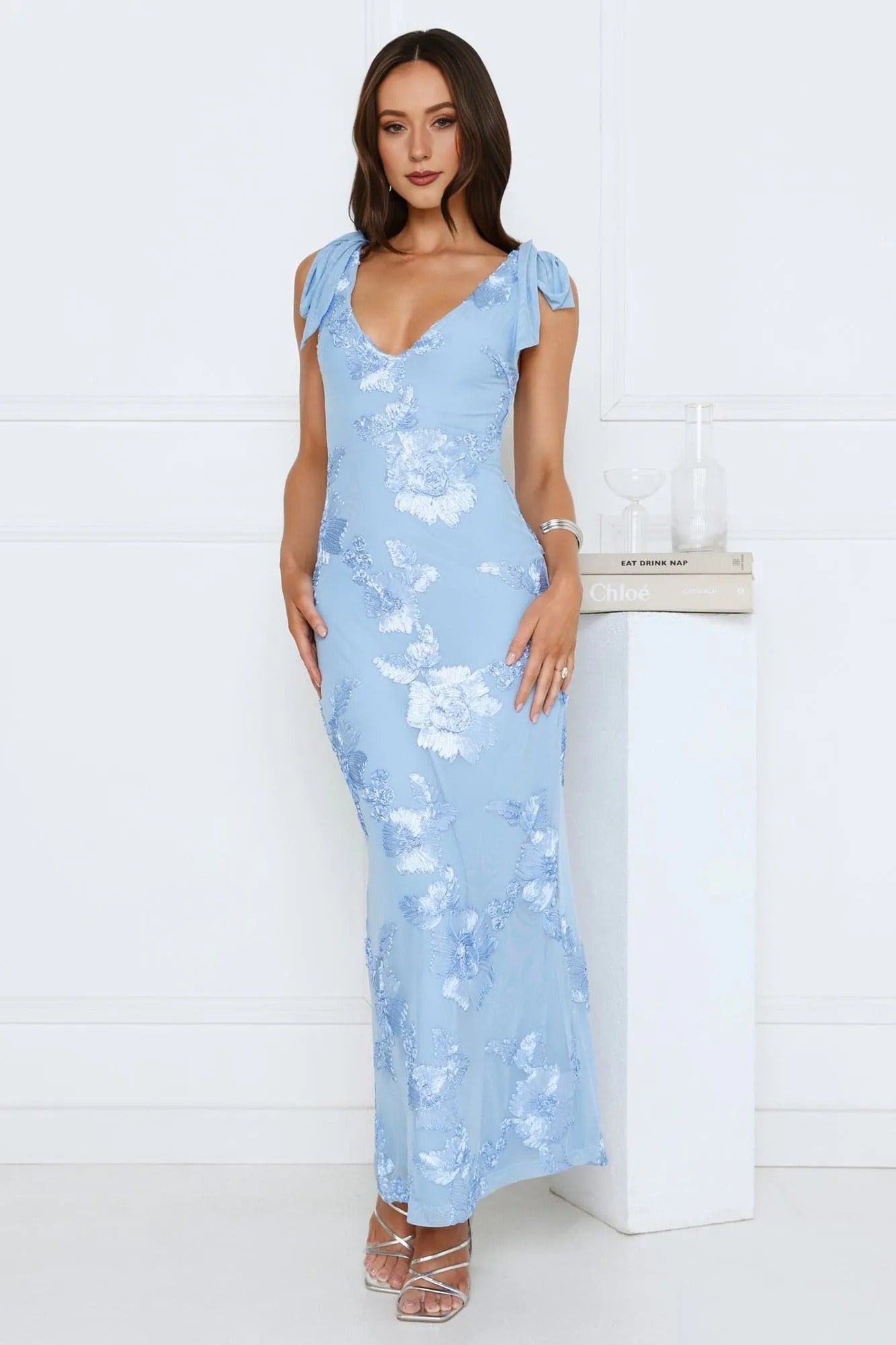 Women’s Mesh Maxi Dress Elegant Fit Evening Blue