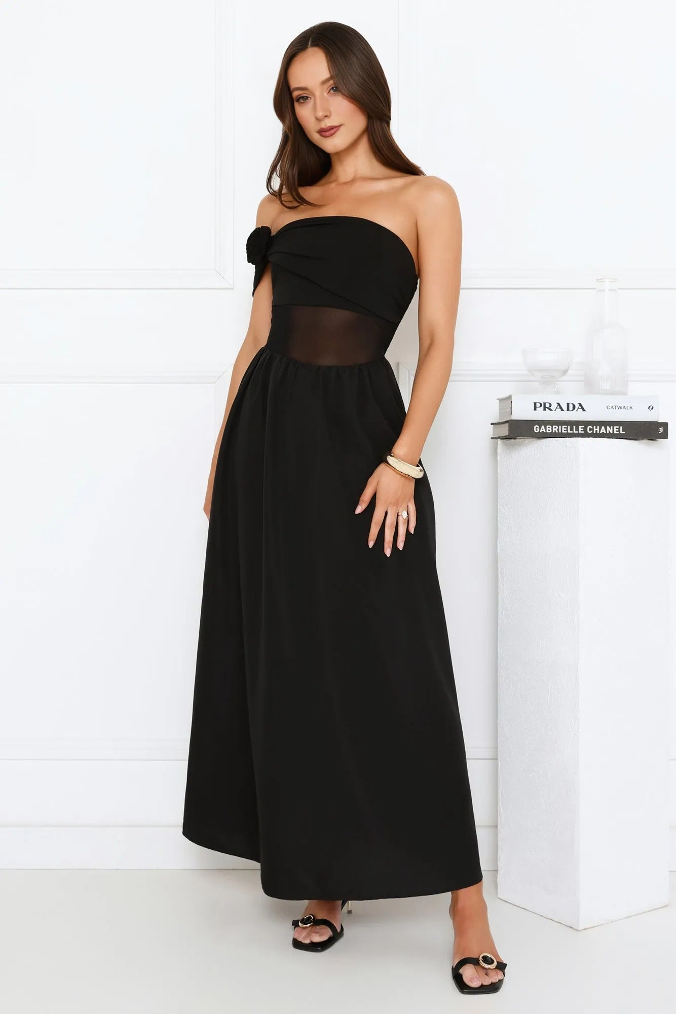 Women’s Black Off-Shoulder Maxi Evening Dress – Elegant Formal Gown