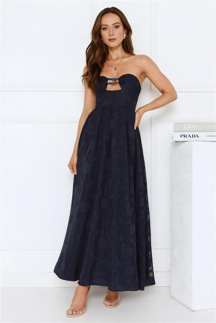 Women’s Strapless Maxi Dress – Navy Formal Evening Party Gown