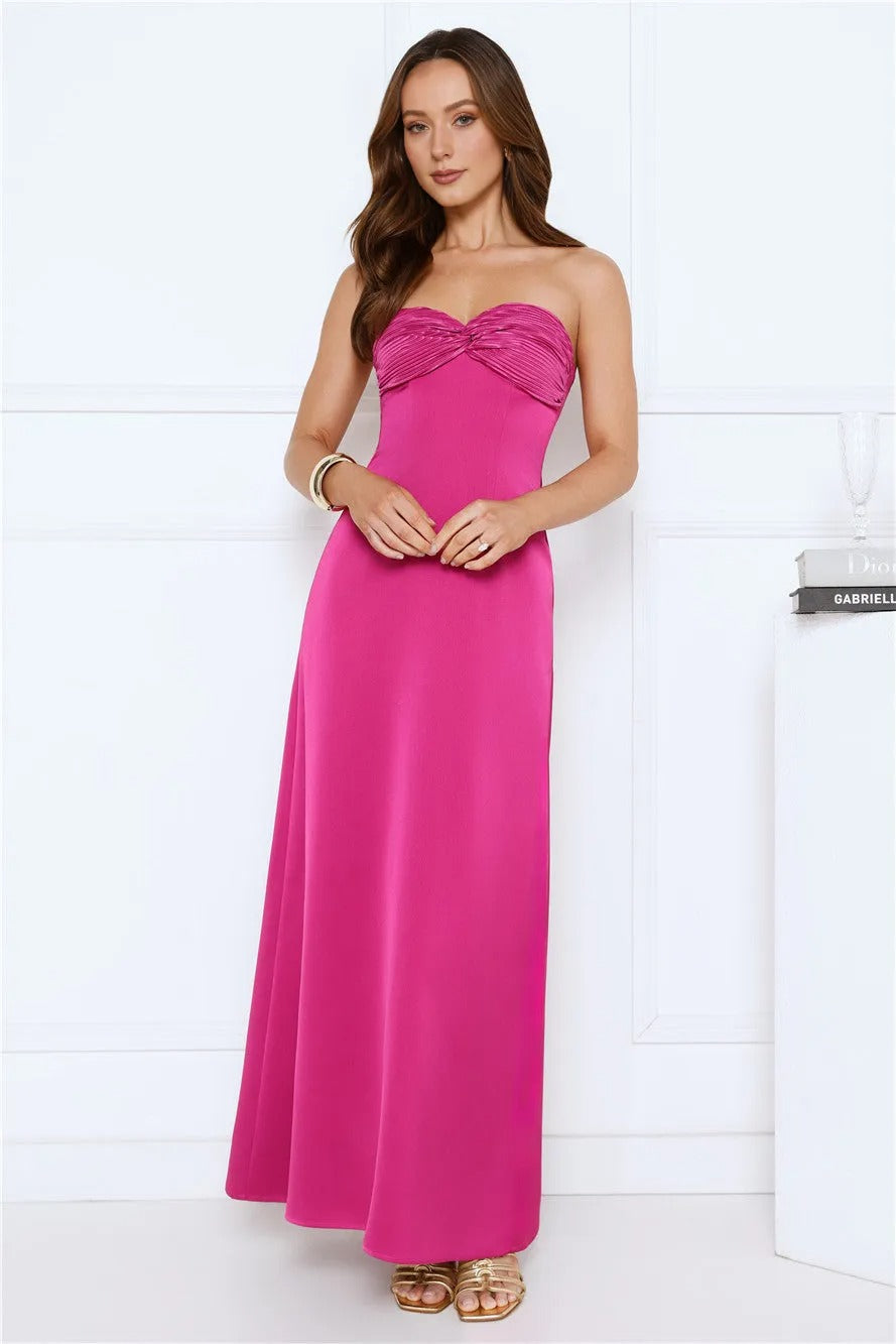 Women’s Strapless Maxi Dress – Pink Formal Evening Party Gown