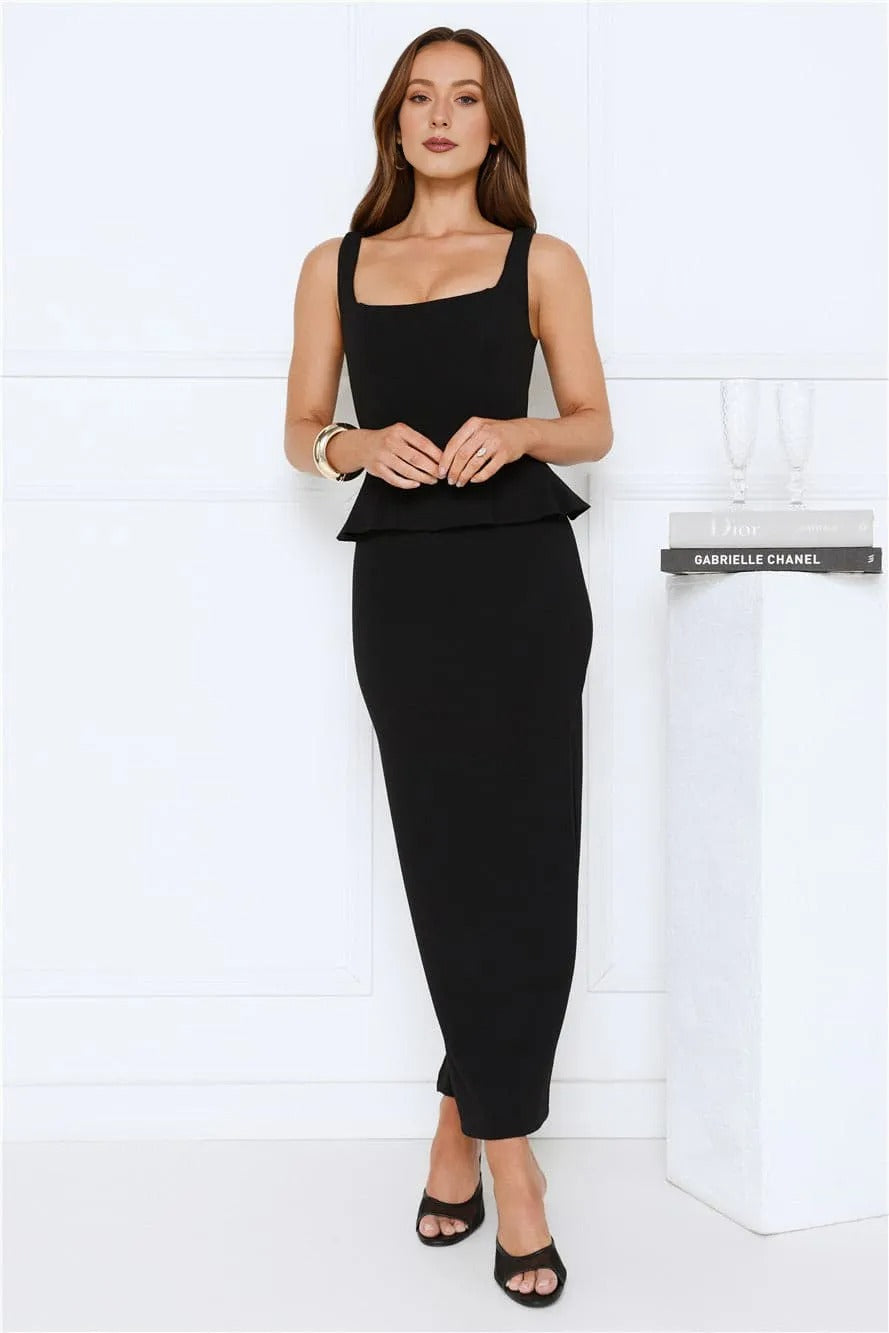 Women’s Maxi Dress Elegant Fit Satin Evening Black